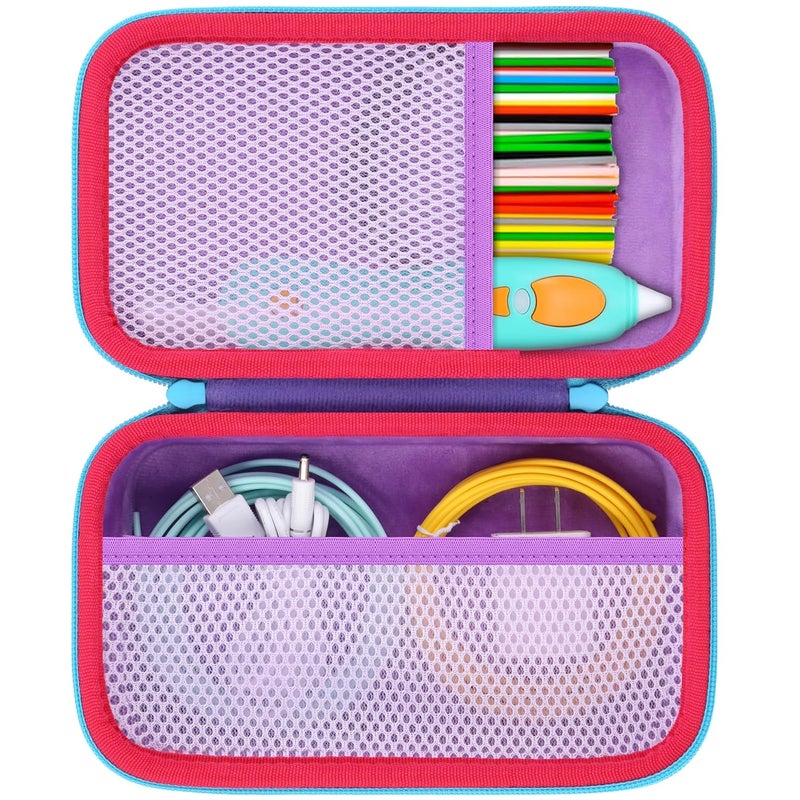 Baval Case Compatible with 3Doodler Start+ Essentials/3Doodler Flow 3D Printing Pen,Storage Holder for 3D Pen PLA Filament and Charger (Purple Case,Blue Zipper) - Image 1